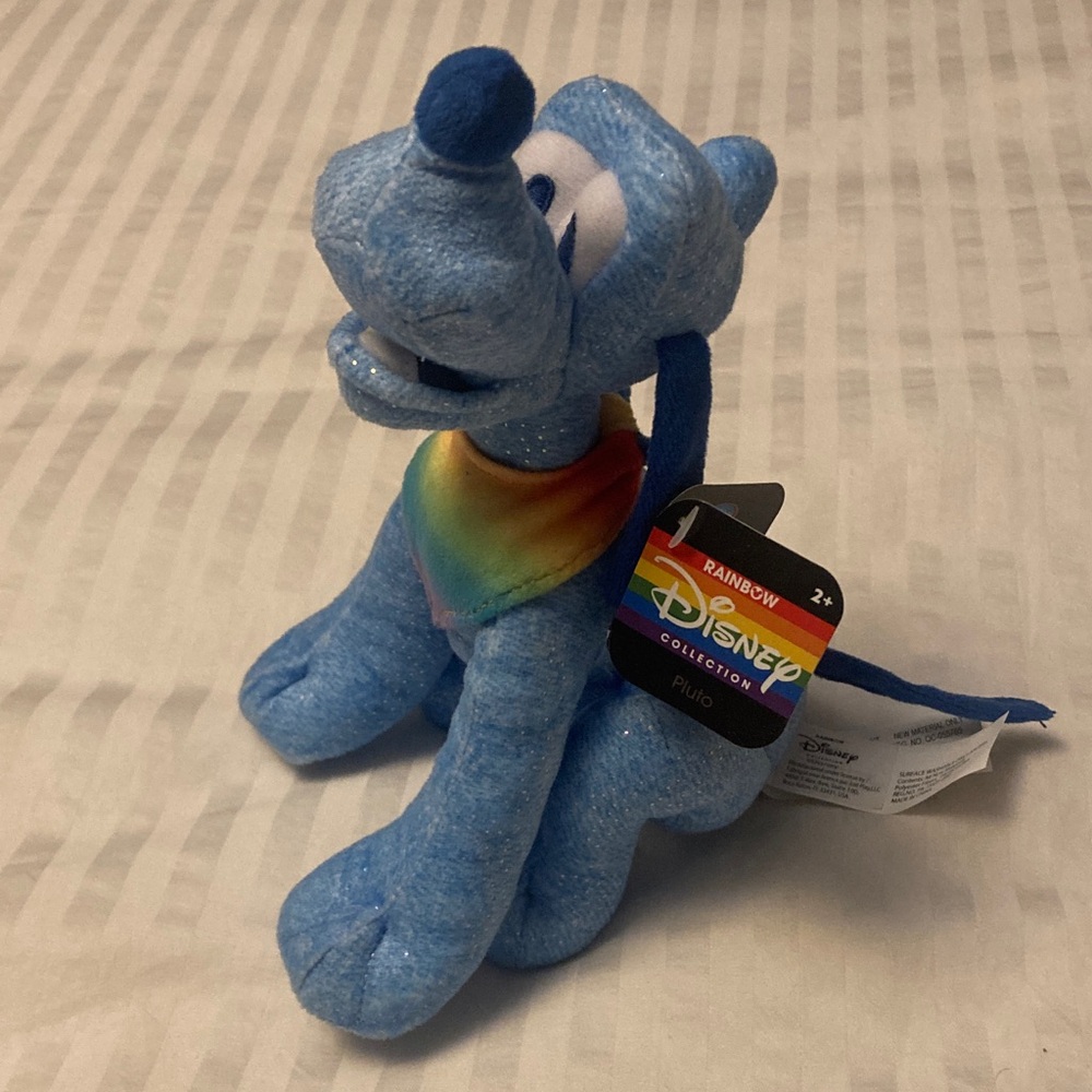 Disney Blue Pluto Plush with Rainbow Collar